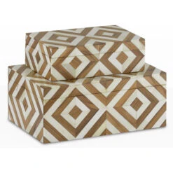 Currey And Company Persian 5" Contemporary Box Set Natural Bone And Natural Wood 1200-0285