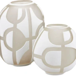 Currey & Company Art Decortif 16" Contemporary White Vase (set Of 2) Opaque White / Clear Matte 1200-0814