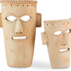 Currey & Company Etu 19" Modern Mask (set Of 2) Natural / Whitewash 1200-0756