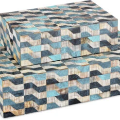 Currey & Company Ezra 3" Modern Box (set Of 2) Blue / Natural / Linen 1200-0763