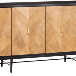 Currey & Company Kallista 36.5" Modern Taupe Credenza Taupe / Caviar Black / Polished Brass / Black 3000-0271
