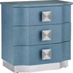 Currey & Company Maya 33" Contemporary Blue Chest Lacquered Blue Linen / Washed Mahogany / Polished Stainless Steel 3000-0282