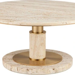 Currey & Company Miles 17.25" Contemporary Travertine Cocktail Table Natural / Polished Brass 4000-0184
