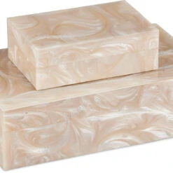 Currey & Company Perlas 3" Modern Swirl Box (set Of 2) Ivory / Natural 1200-0800