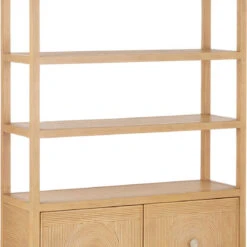 Currey & Company Santos 82" Contemporary Sea Sand Storage Etagere Sea Sand / Brushed Brass 3000-0266