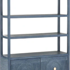 Currey & Company Santos 82" Modern Vintage Navy Storage Etagere Vintage Navy / Brushed Brass 3000-0265