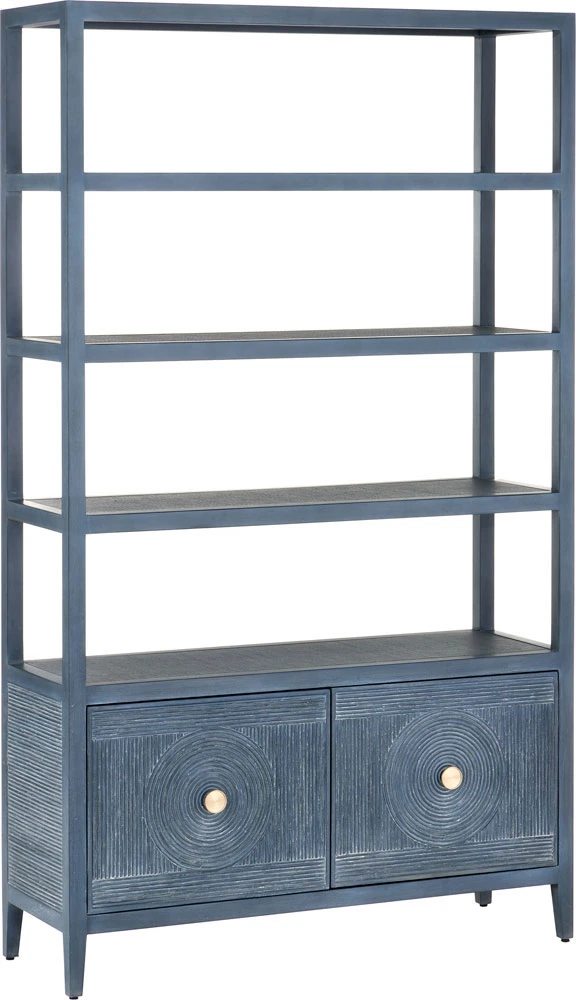 Currey & Company Santos 82" Modern Vintage Navy Storage Etagere Vintage Navy / Brushed Brass 3000-0265 1 Currey & Company Santos 82" Modern Vintage Navy Storage Etagere Vintage Navy / Brushed Brass 3000-0265