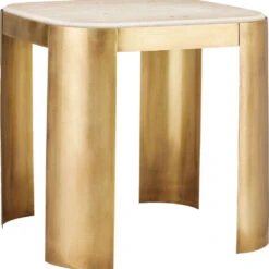 Currey & Company Sev 20.5" Modern Travertine Accent Table Natural / Gold 4000-0161