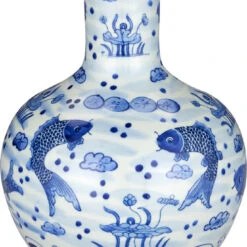 Currey & Company South Sea 12.25" Modern Blue & White Medium Long Neck Vase Imperial Blue / Off White 1200-0841