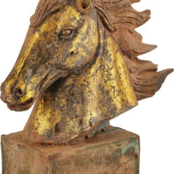 Currey & Company Tang Dynasty 15.75" Contemporary Iron Horse's Head Brown / Gold 1200-0848