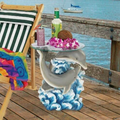 Design Toscano Dolphin Cove Glass Topped Table Eu1056
