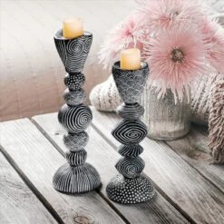 Design Toscano S/2 Tribal Funk Contemporary Candle Holders Ql9655